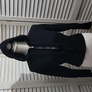 Black Hooded Women's Cardigan With Zipper Closure